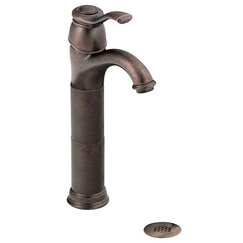 Llave monomando con acabado en bronce aceitado y arco bajo para baño