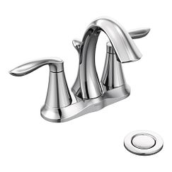 Llave con acabado en cromo, arco alto y dos manerales para baño