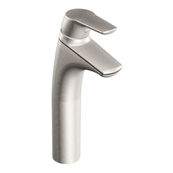 Llave de níquel cepillado con un maneral y arco bajo para baño