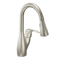 Llave monomando para cocina, clásica de acero inoxidable con arco alto y espita extraíble