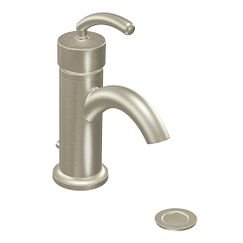 Llave de níquel cepillado con un maneral y arco bajo para baño