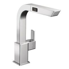 Llave monomando extraíble con acabado en cromo y arco alto para cocina