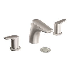 Llave de dos manerales con acabado en níquel cepillado y arco bajo para baño