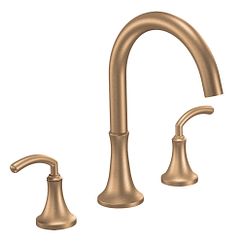 Llave de dos manerales con acabado en bronce cepillado y arco alto para tina romana