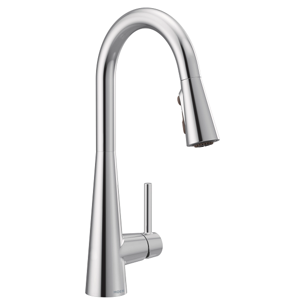 Sleek chrome onehandle high arc pulldown kitchen faucet 7864 Moen